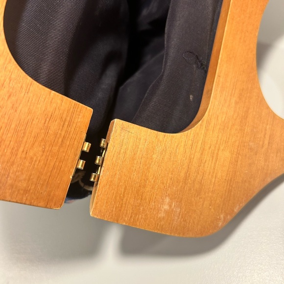 Vintage Wood Frame Purse Floral Fabric Handbag Boho Retro 1970s - Picture 11 of 13